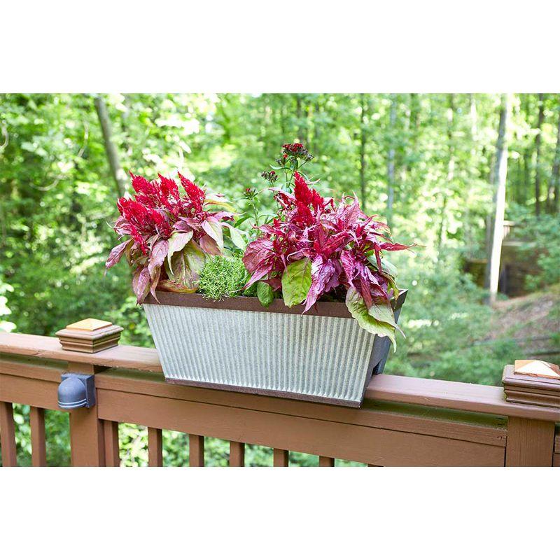 Southern Patio 24 Inch Westlake Outdoor Deck Rail Textured Resin Garden Flower Herb Planter w/ UV Protectors, Rustic Galvanized (2 Pack)