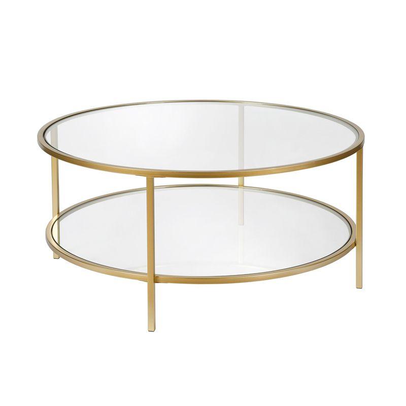 Round Metal Base Coffee Table in Brass with Glass Top - Henn&Hart