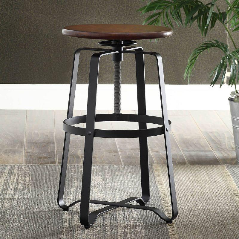 Adjustable Black Metal and Wood Swivel Barstool