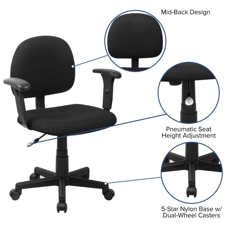 Ergonomic Black Fabric Task Chair with Adjustable Arms