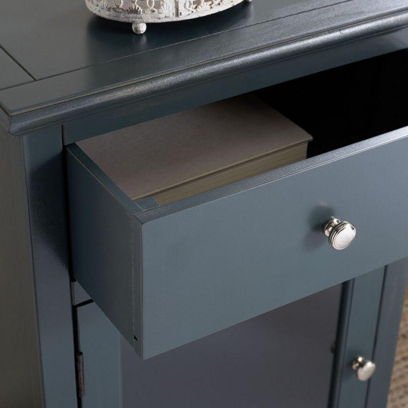 Transitional Steel Teal Wood and Metal Nightstand with Storage