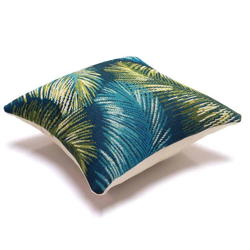 Marina Navy and Green Tropical Leaf Indoor/Outdoor Pillow