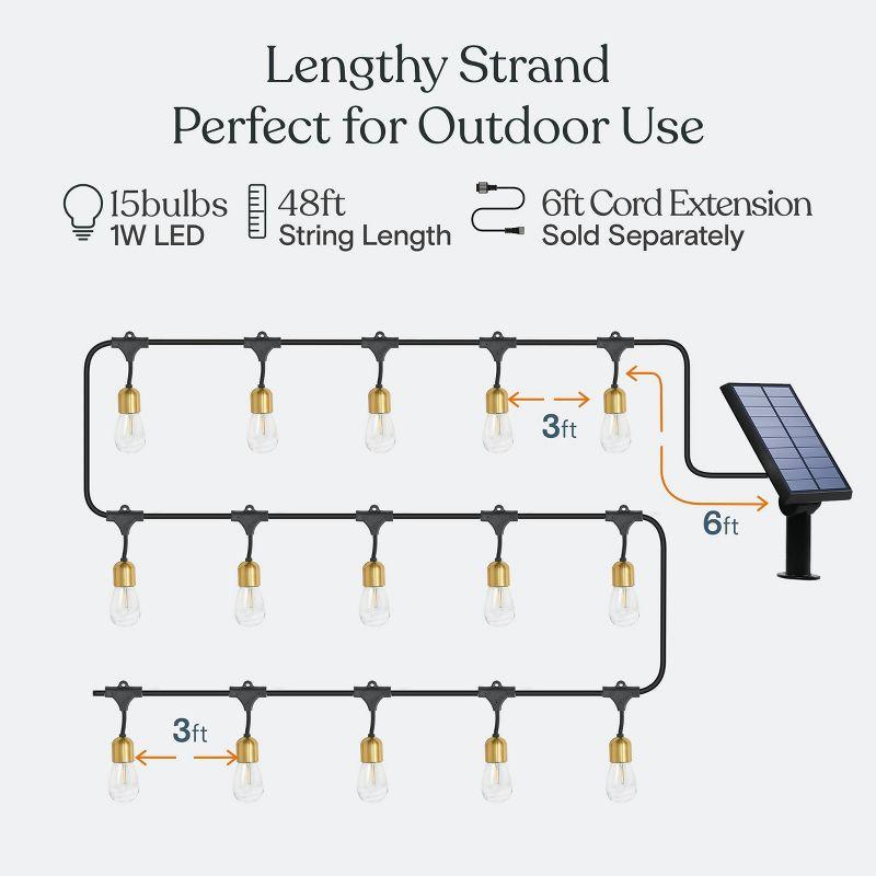 Brightech Glow Series Weatherproof Solar LED Commercial Grade String Lights - 12 Shatterproof Plastic Bulbs, 1W, 28 Ft, 2700K