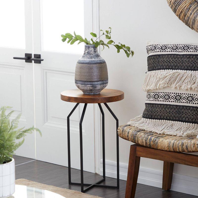 Sophisticated Teak and Iron Round Side Table