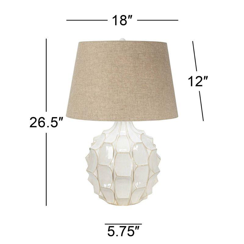 Possini Euro Design Cosgrove Modern Mid Century Table Lamp 26 1/2" High White Glazed Ceramic Light Brown Linen Drum Shade for Bedroom Living Room Home