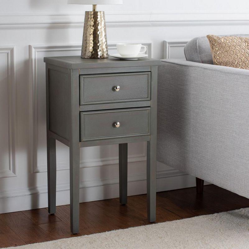 Transitional Ash Grey Elm Wood Nightstand with Metal Pulls