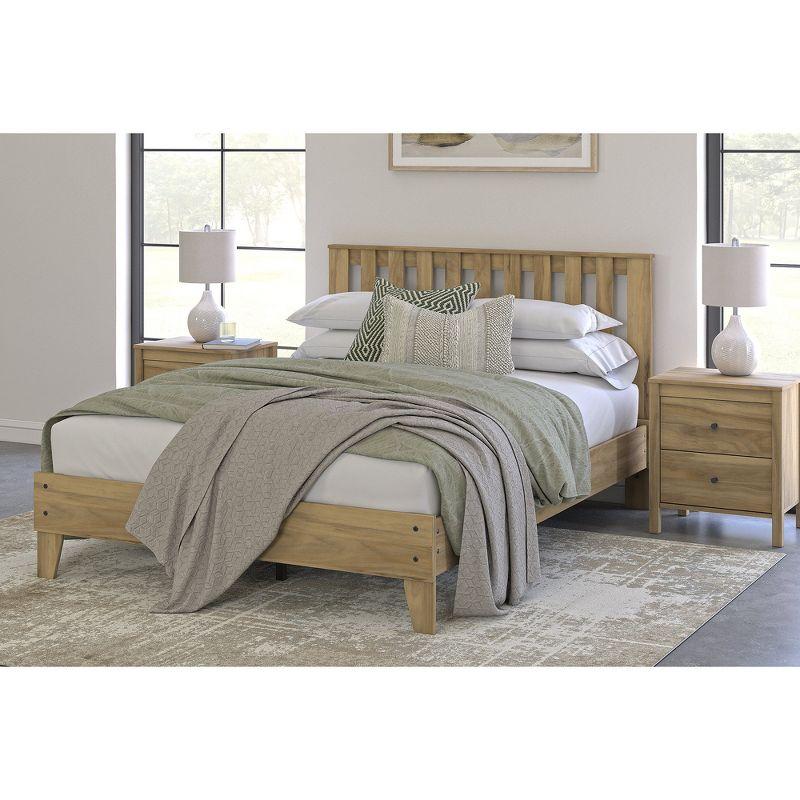 Light Brown Wood Queen Slatted Panel Headboard