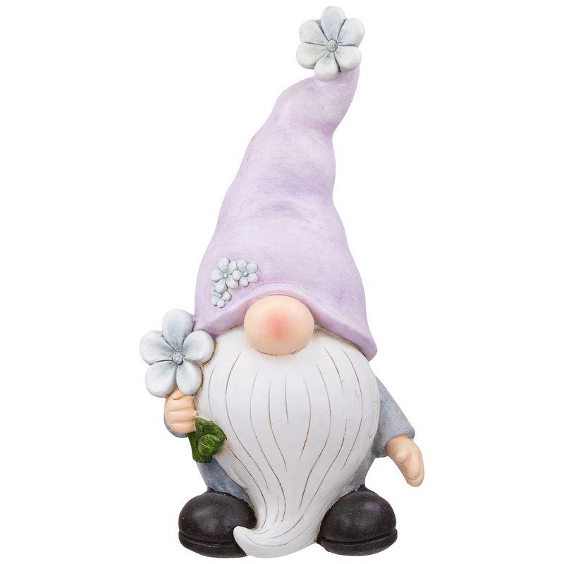 18" Ceramic Gnome with Purple Hat and Flowers