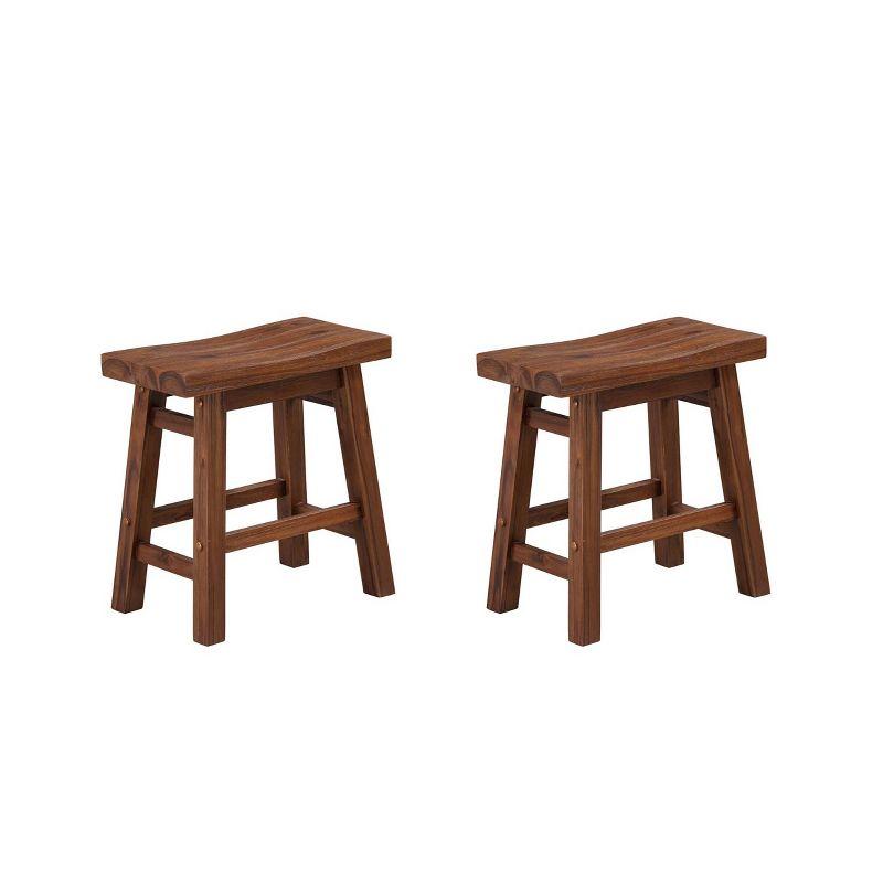 Set of 2 Rustic Chestnut Wire-Brushed Saddle Stools, 18" Height