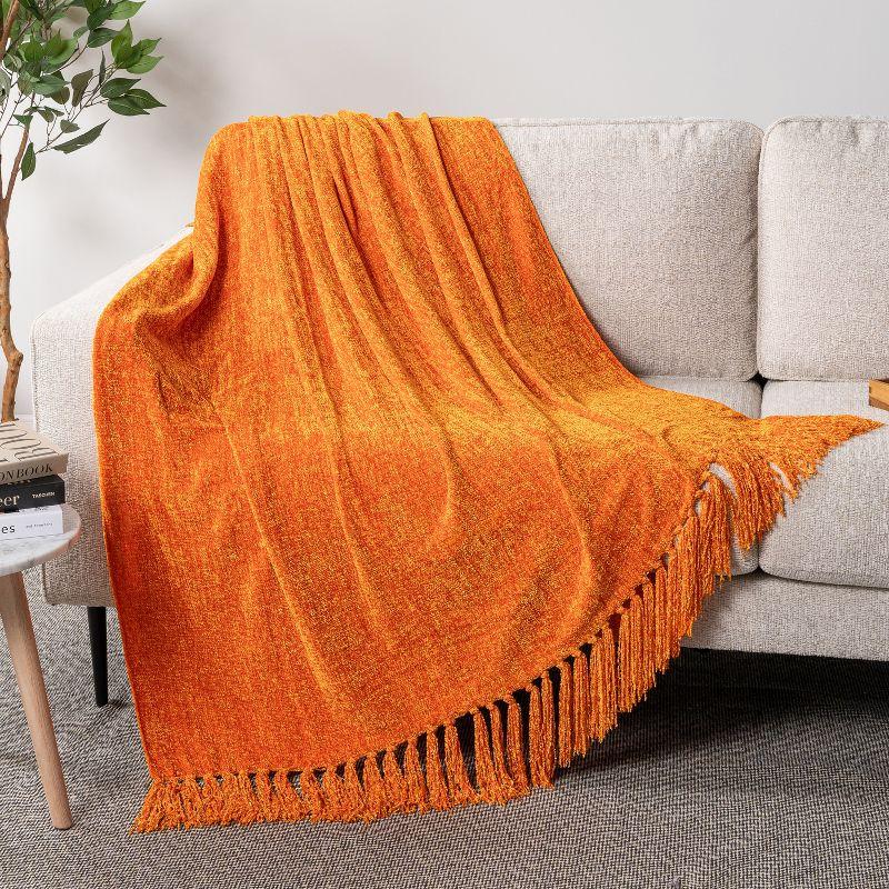 PAVILIA Chenille Throw Blanket with Woven Knitted Tassel Fringe for Couch, Living Room Decor and Bed