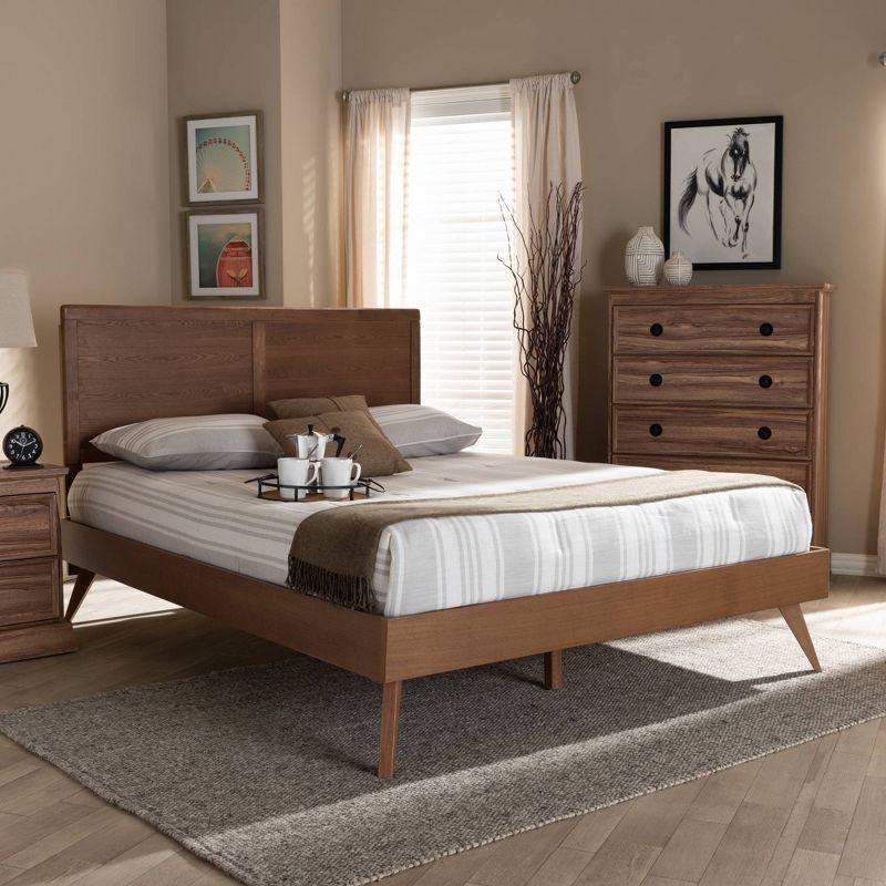 King Zenon Finished Wood Platform Bed Brown - Baxton Studio: Mid-Century Modern, No Box Spring Required