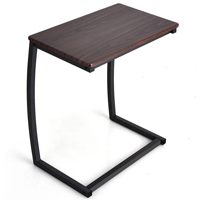 Coffee Wood and Metal C-Shaped End Table