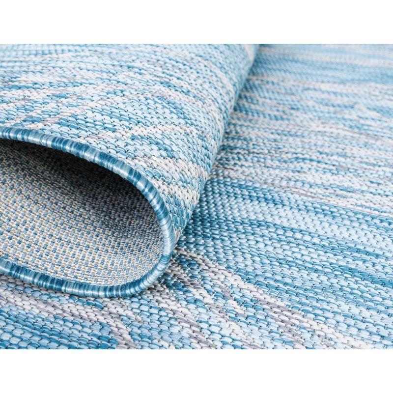 Light Aqua Botanical Outdoor Rectangular Synthetic Rug