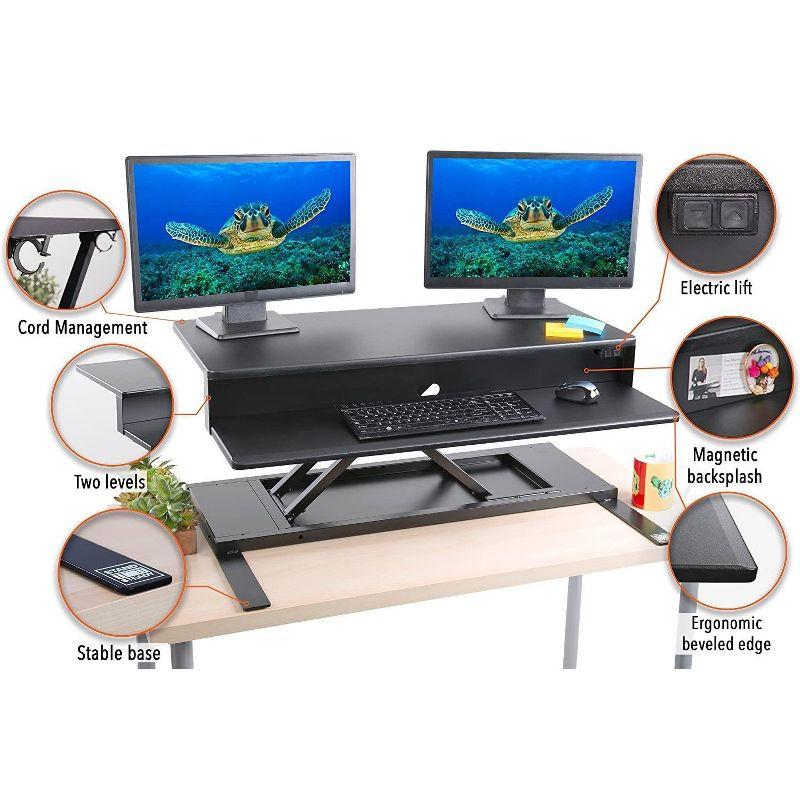 FlexPro Premier Electric Standing Desk Converter – 36" Sit to Stand Workstation – Black – Stand Steady