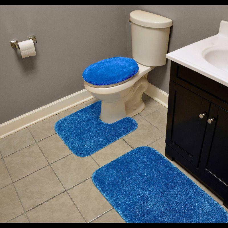 Electric Blue Traditional Plush Nylon 3-Piece Bath Rug Set