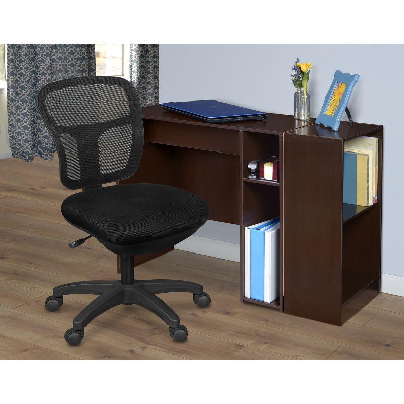 Black Mesh Armless Swivel Task Chair with Metal Base