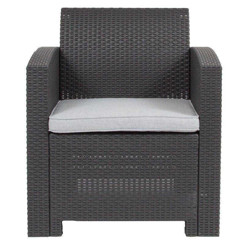 Flash Furniture Faux Rattan Chair with All-Weather Cushion