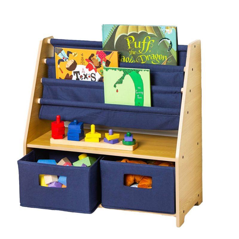 Wildkin Kids Natural & Blue Canvas Sling Bookshelf with Storage