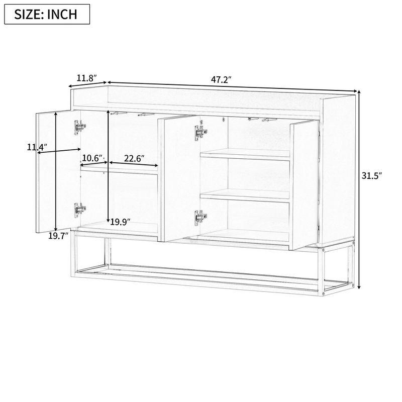 47" White Particle Board Sideboard Buffet Cabinet with Metal Legs