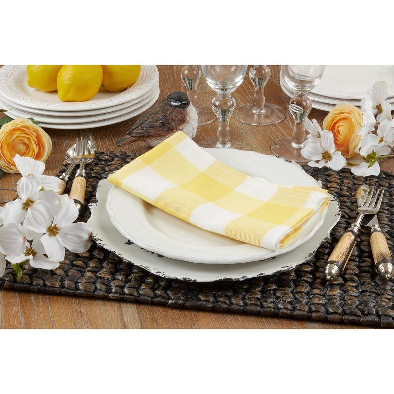 Saro Lifestyle Cotton Blend Buffalo Plaid Table Napkins (Set of 4), Yellow, 20" x 20"