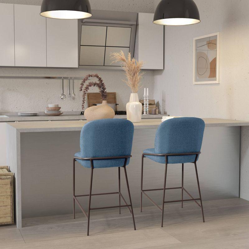 Blakeley Counter Height Barstool Blue - CorLiving: Upholstered, Metal Footrest, Polyester Fiber, Wood Frame