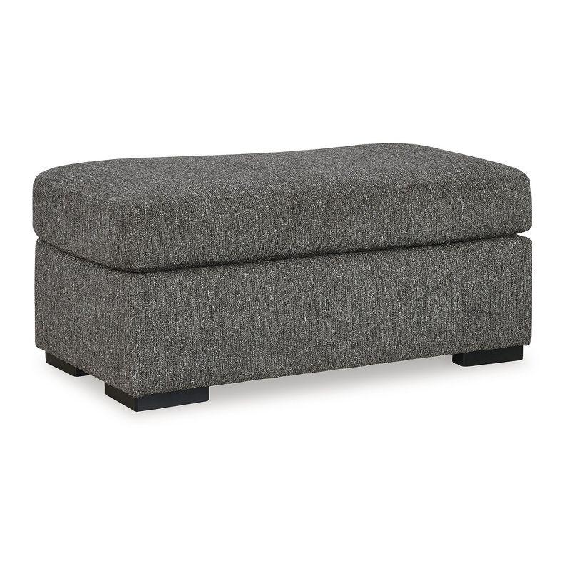 Gray Polyester Upholstered Ottoman with Faux Wood Feet