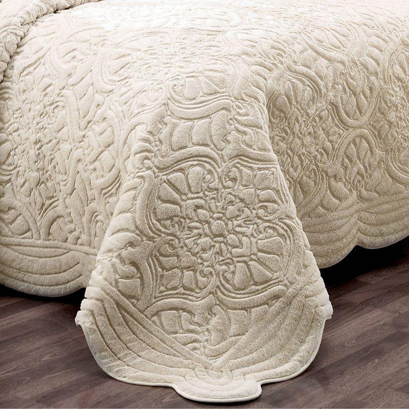 Ivory Faux Fur Queen Reversible Coverlet Set