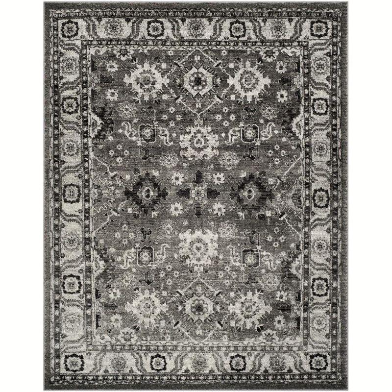 Elegant Gray & Black Floral Synthetic 9' x 12' Area Rug