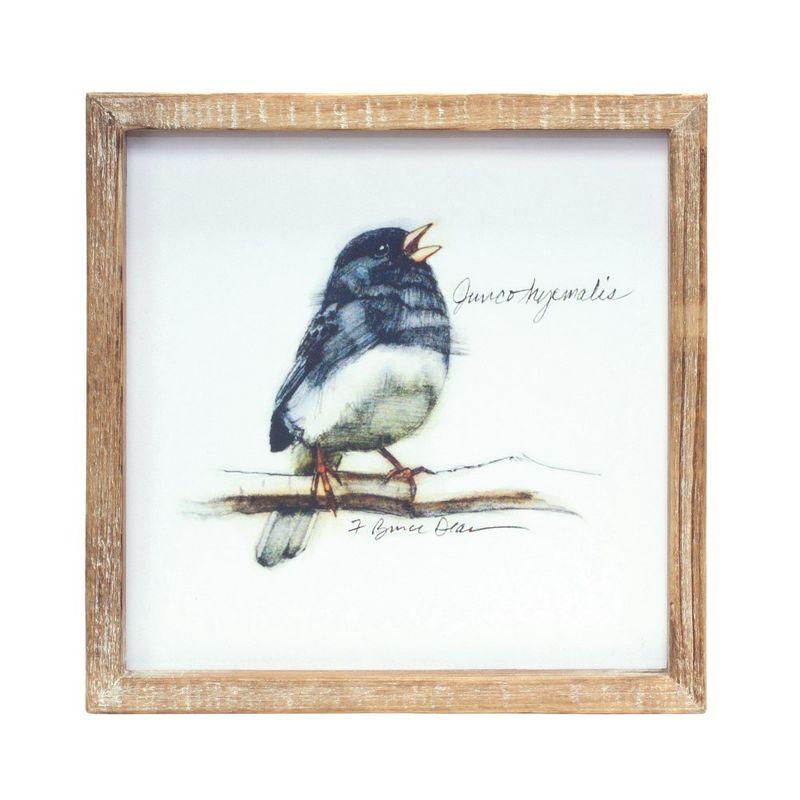 Set of 4 Multicolor Watercolor Bird Prints with Wood Frames