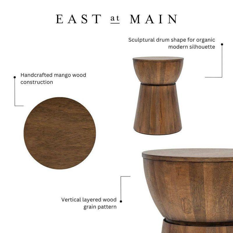 East at Main 19" Cinched Wood Drum Table Walnut: Handcrafted, Mango, No Assembly Required