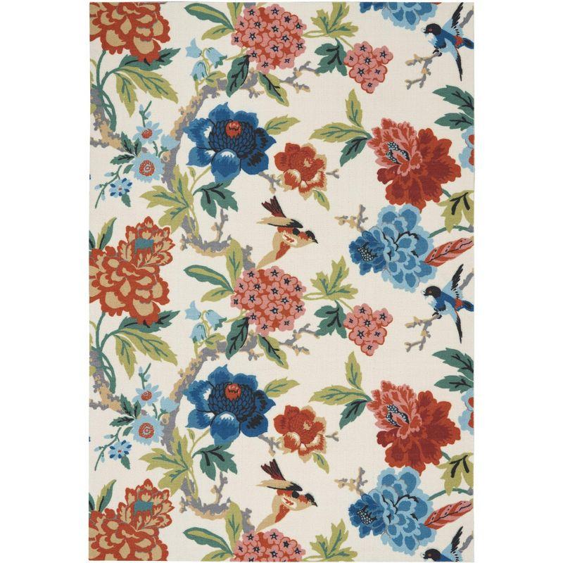 Ivory Multicolor Floral 4' x 6' Synthetic Indoor/Outdoor Rug