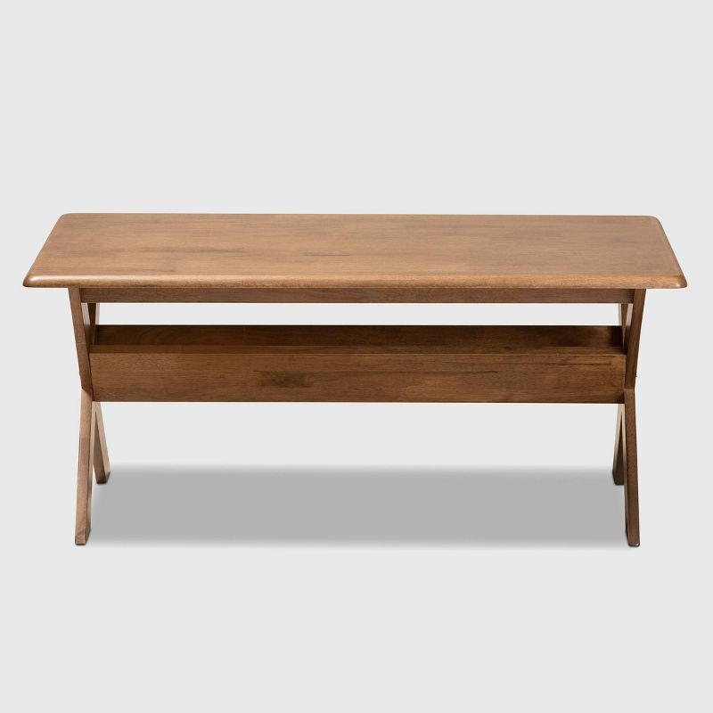 Baxton Studio Sarai Rectangular Wood Coffee Table Brown: Modern Rubberwood Design, 4 Point Leg, Shelf Storage