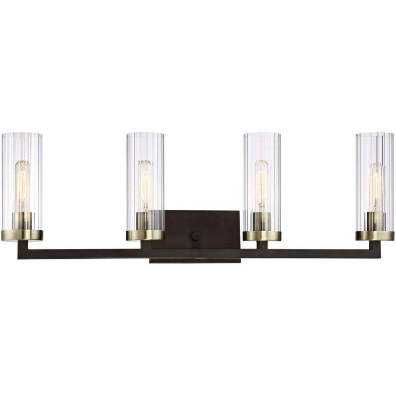 Minka Lavery Modern Wall Light Aged Kingston Bronze Hardwired 32 3/4" 4-Light Fixture Ribbed Cylinder Glass for Bathroom Vanity