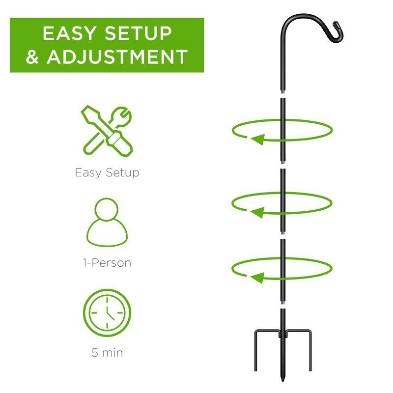 Best Choice Products 91in Set of 2 Shepherd Hooks Outdoor Metal Adjustable Garden Hooks w/ 3-Prong Base - Black