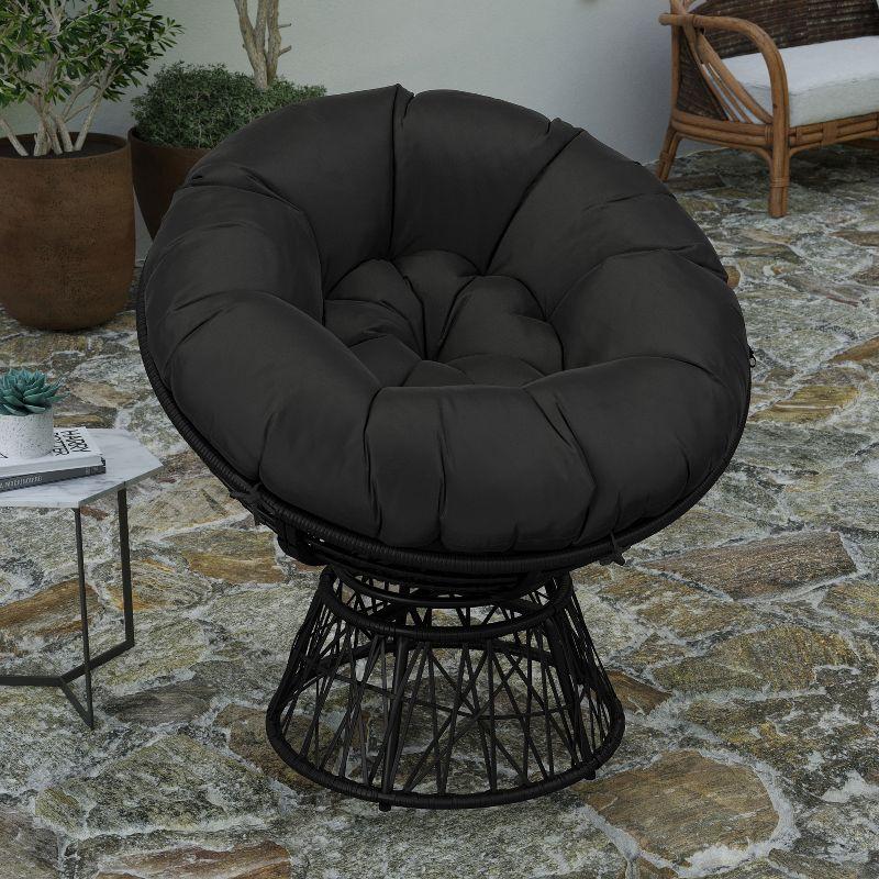 Black Woven Wicker Papasan Swivel Chair with Cushion