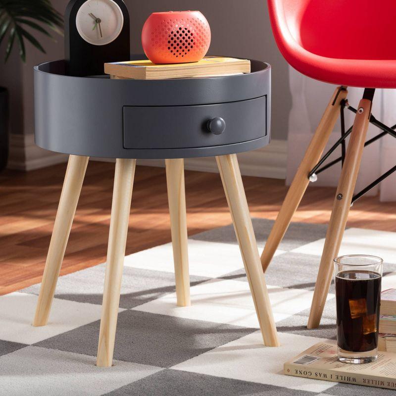 1 Drawer Jessen Wood Nightstand Gray - Baxton Studio: Bedside Table with Storage, Angled Legs
