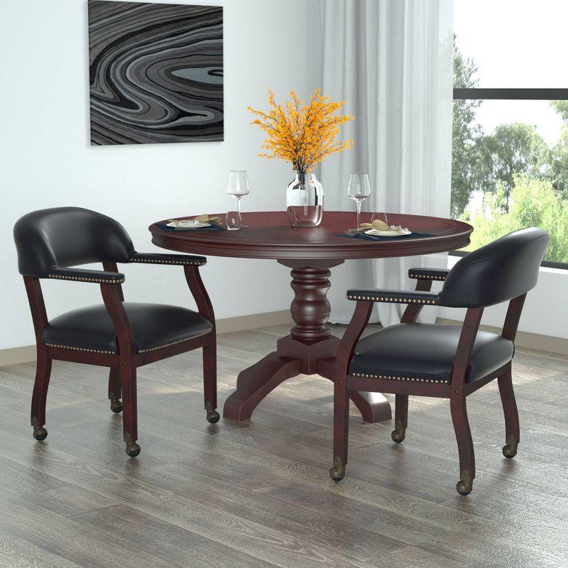 Captain's Chair with Casters Black - Boss Office Products: Mahogany Base, Vinyl Upholstery, Brass Castors