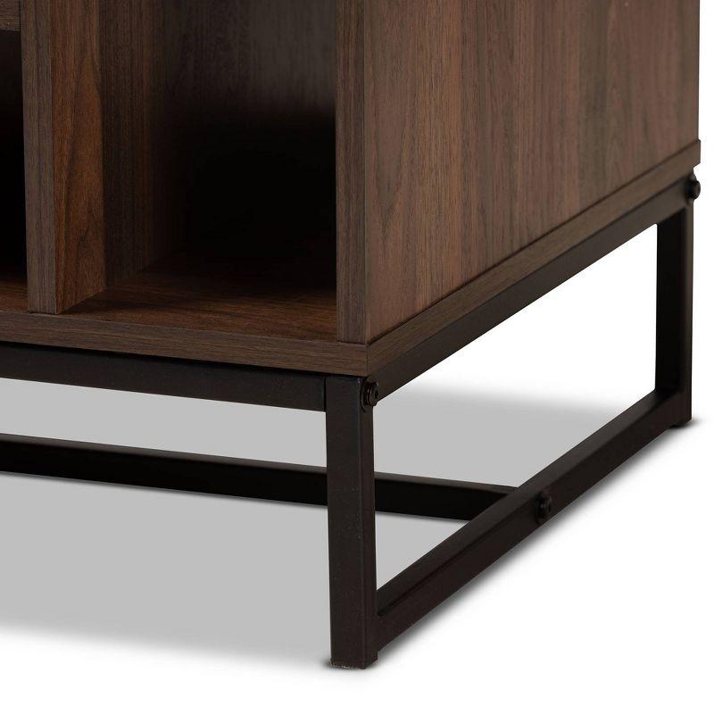 Baxton Studio Flannery Metal Coffee Table Walnut: Modern Geometric Design, Wood & Metal, 5 Shelves, Rectangle Shape