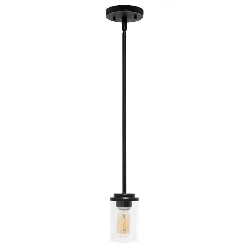 1-Light 5.75" Minimalist Industrial Farmhouse Hanging Clear Cylinder Glass Pendant - Lalia Home