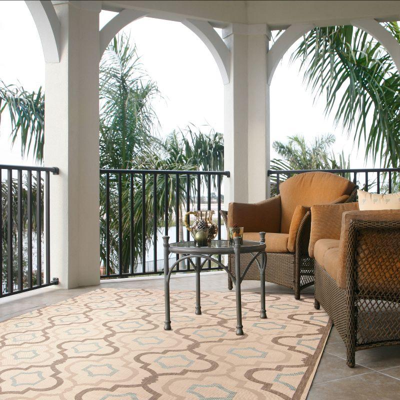 Courtyard Brookstone CY7938 UV & Stain Resistant Non-Shedding Power Loomed Indoor/Outdoor Area Rug - Beige/Dark Beig - 6'7"x6'7" - Safavieh