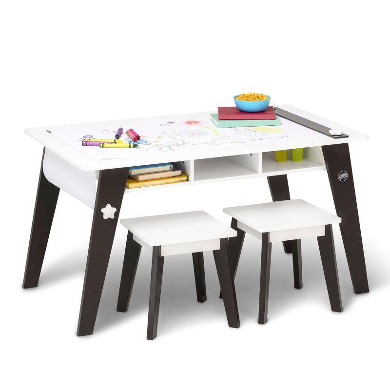 Espresso Mid-Century Modern Kids Arts and Crafts Table Set with Stools