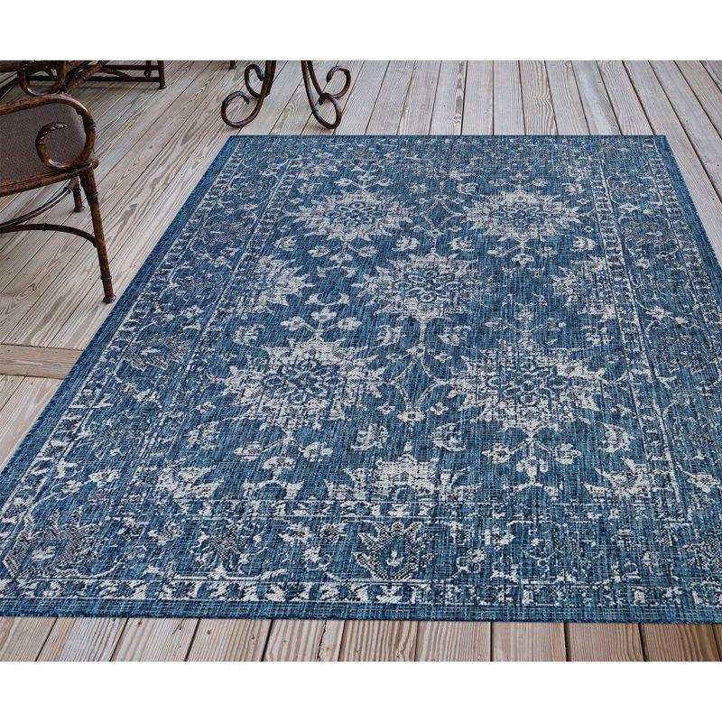 Navy Floral Elegance 6' x 9' Synthetic Indoor/Outdoor Rug