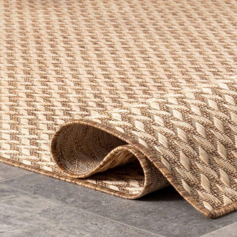 nuLOOM 4'x6' Camryn Abstract Herringbone Indoor and Outdoor Area Rug Beige: Geometric Flat Pile, Machine Made