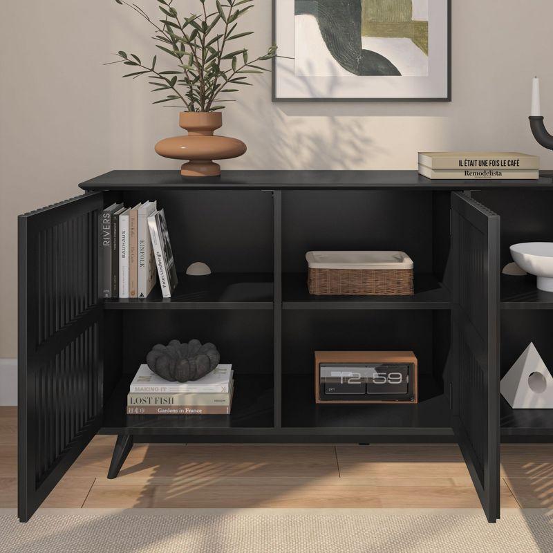 Plank+Beam Mid Century Modern Solid Wood Sideboard with 3 Doors, 59" TV Stand for Living Room, Black