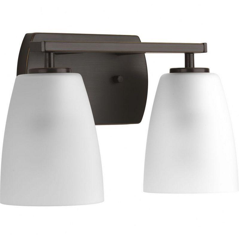 Progress Lighting Leap Collection 2-Light Bath Vanity in Brushed Nickel with Tapered Etched Glass Shades