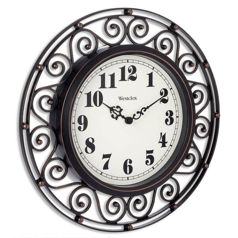 12" Wrought Iron Style Round Wall Clock Black/Bronze-Westclox: Vintage Design, Quartz Movement, Indoor Use