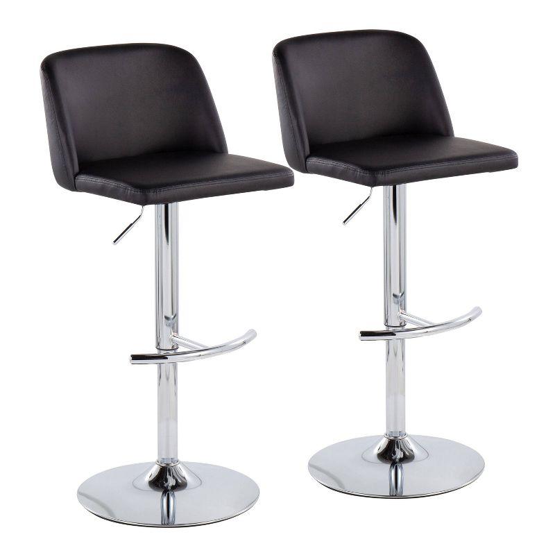 LumiSource Set of 2 Toriano PU Leather/Metal Barstools Chrome/Black:: Adjustable, Swivel, Upholstered Counter Seating