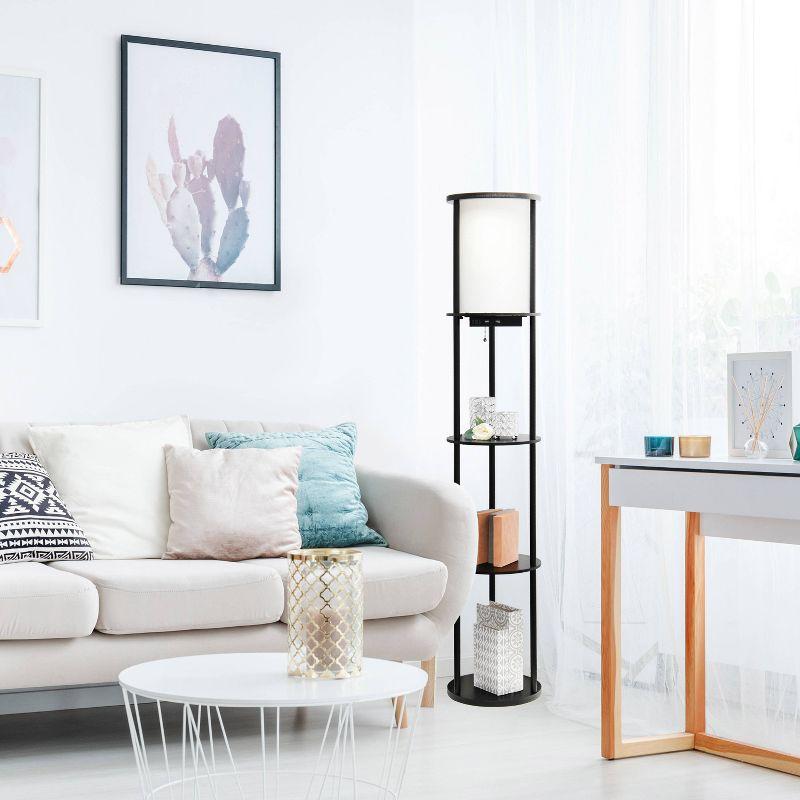 62.5" Round Modern Shelf Etagere Organizer Floor Lamp with Charging Station - Simple Designs
