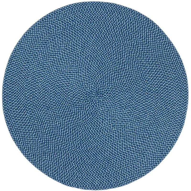 Coastal Charm Navy Blue 5' Round Braided Synthetic Area Rug