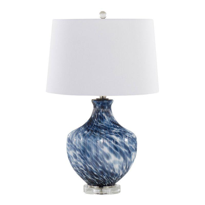 Lotus 27'' Blue and White Glass Table Lamps with Linen Shades